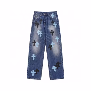 Chrome Hearts Black & Cyan Cross Patch Denim