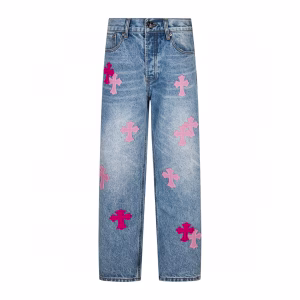 Chrome Hearts Pink Cross Logo Jeans
