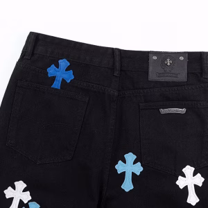 Chrome Hearts Blue & White Cross Patch Jeans