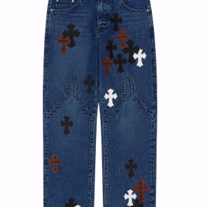 Chrome Hearts Fleur Knee Cross Patch Jeans