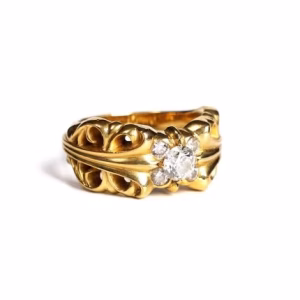 22K Gold Double Floral Ring With 5 Diamonds