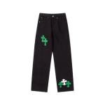 Chrome Hearts Cross Green & White Patch Jeans