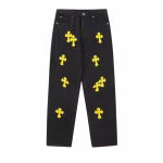 Chrome Hearts Distressed Yellow Jeans