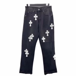 Chrome Heart Cross Stitched Lather Jeans