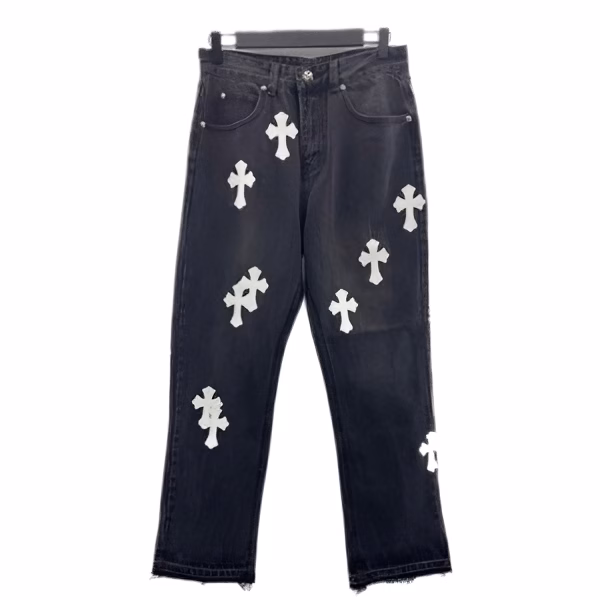 Chrome Heart Cross Stitched Lather Jeans Chrome Heart Cross Stitched Lather Jeans