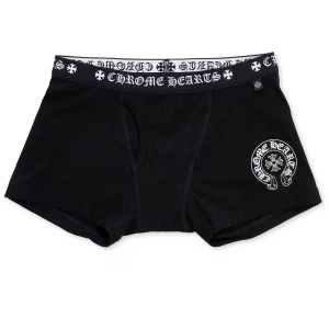 Black Cotton Boxer Brief with Black and White Jacquard