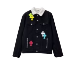 Chrome Hearts Denim Jacket With White Collar & Cross Patches