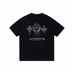 Chrome Hearts Black Blue Crystal Cross Logo Tee