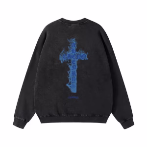 Chrome Hearts Blue Flaming Cross Long Sleeve Black