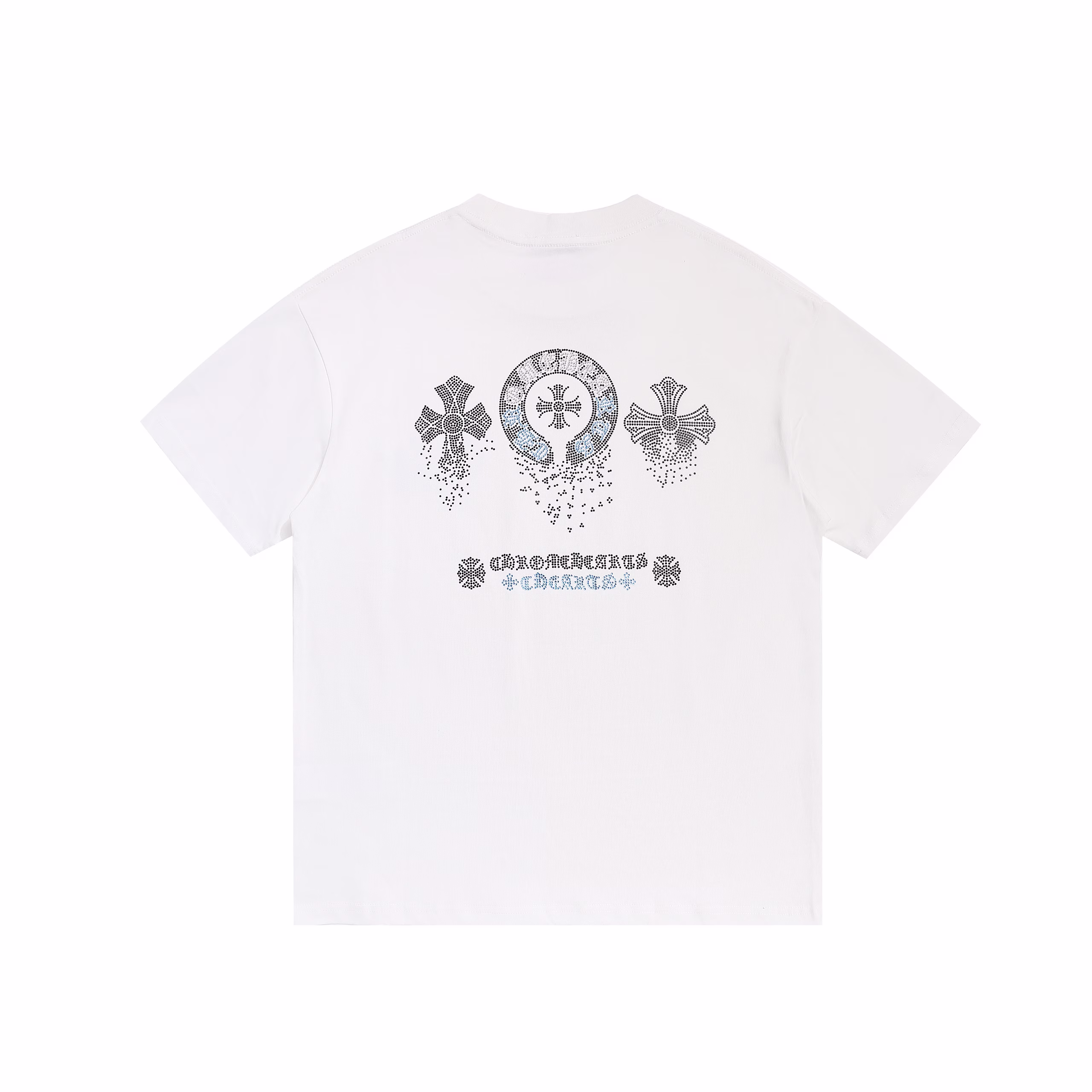 Chrome Hearts White Ice Blue Crystal Cross Tee Chrome Hearts White Ice Blue Crystal Cross Tee