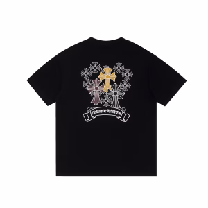 Chrome Hearts Black Gold Floral Cross Logo Tee