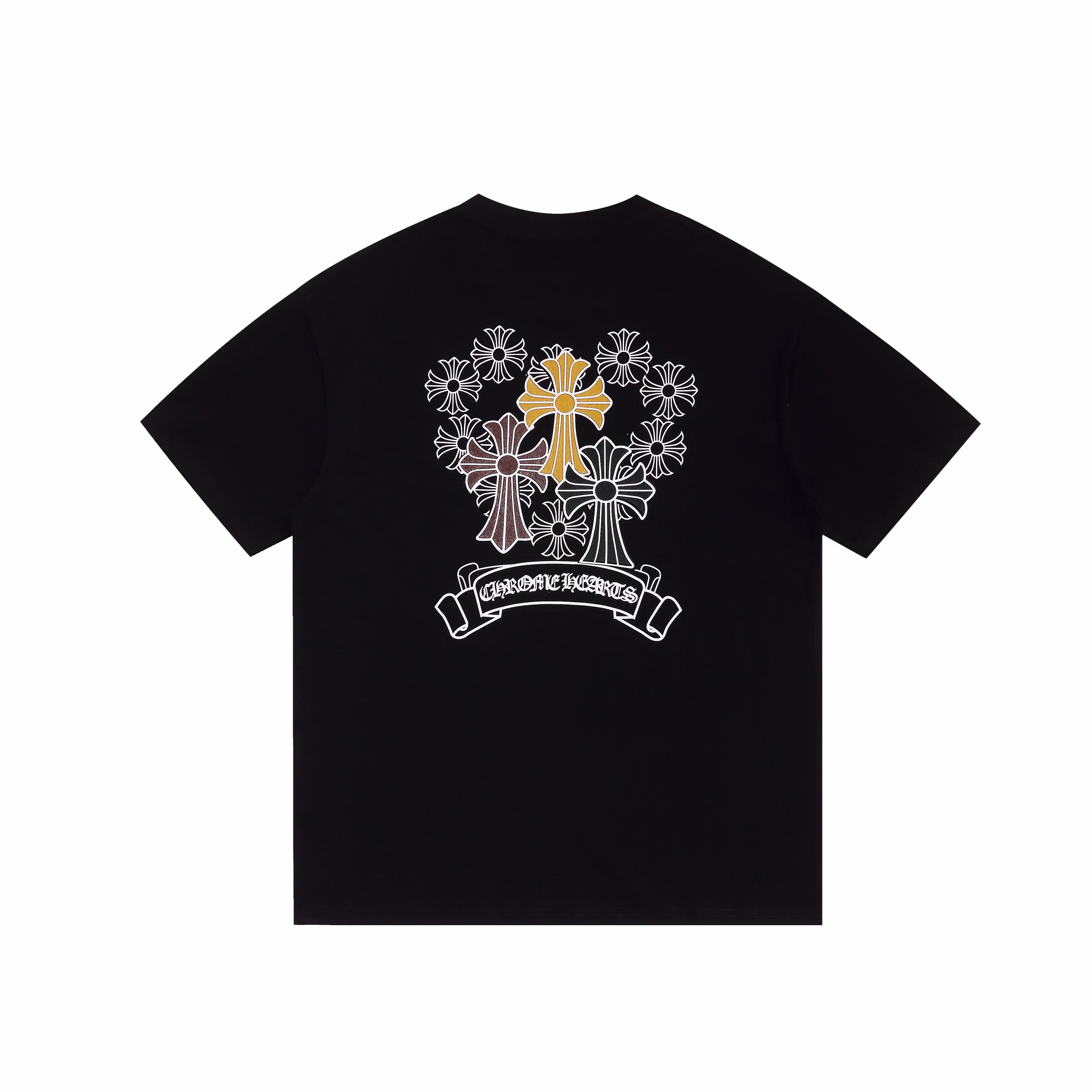Chrome Hearts Black Gold Floral Cross Logo Tee Chrome Hearts Black Gold Floral Cross Logo Tee