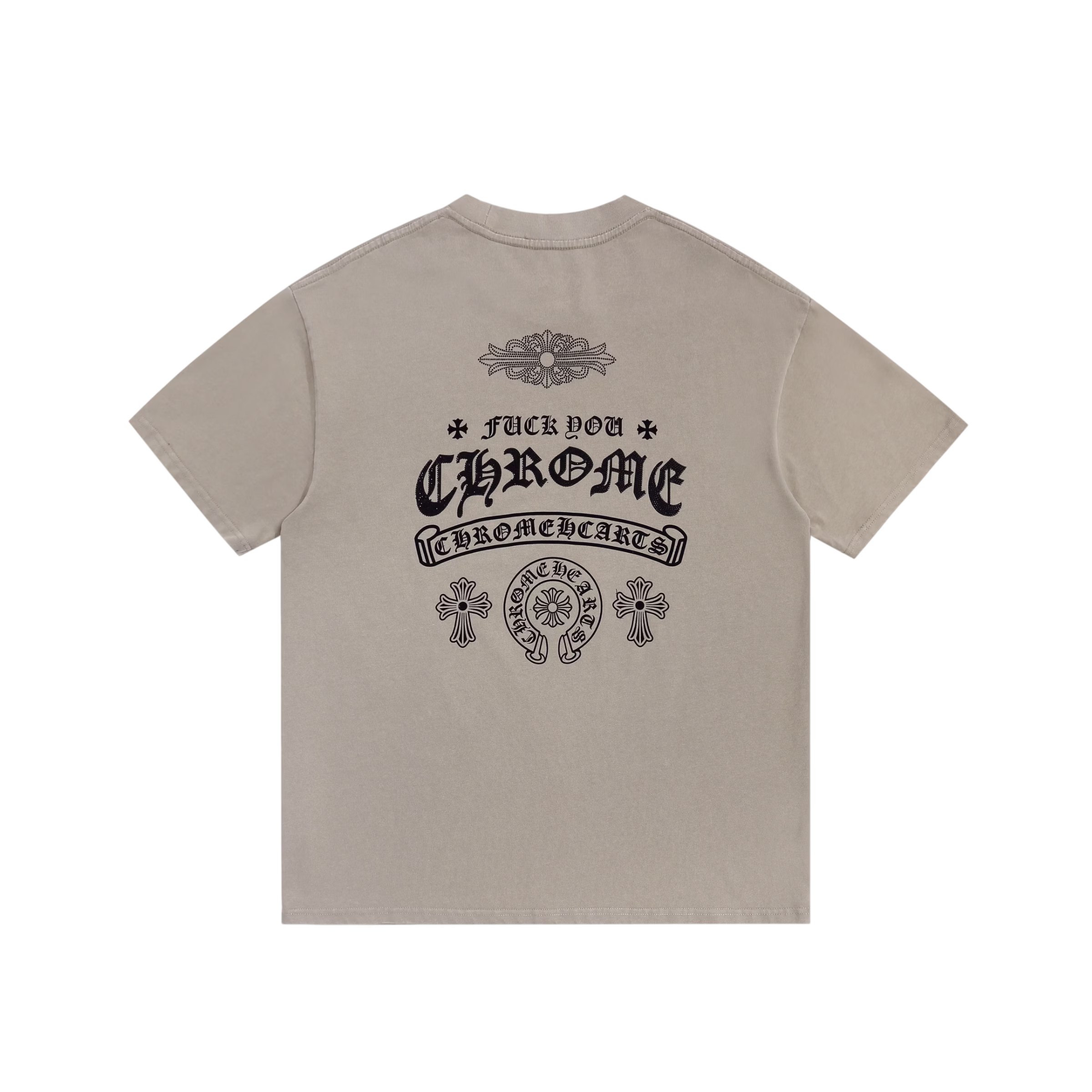 Chrome Hearts Fuck You Beige Horseshoe Logo Tee Chrome Hearts Fuck You Beige Horseshoe Logo Tee