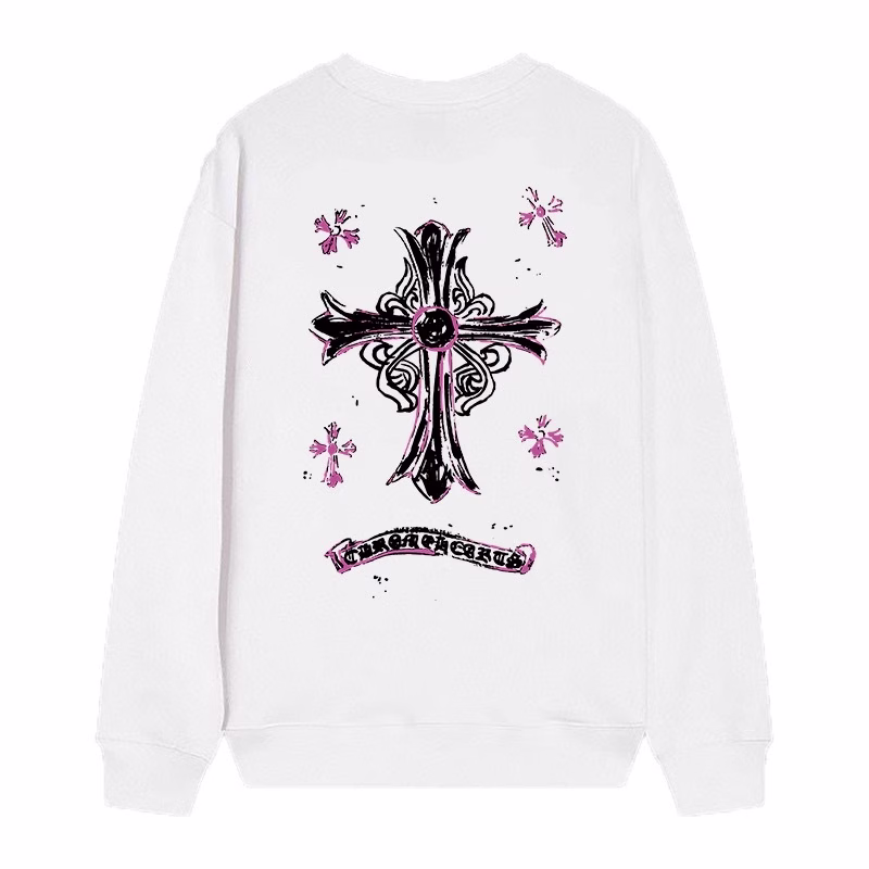 Chrome Hearts Pink Horseshoe Cross Long Sleeve White Chrome Hearts Pink Horseshoe Cross Long Sleeve White