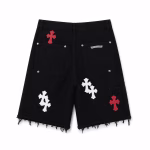 Chrome Hearts Red & White Cross Denim Shorts