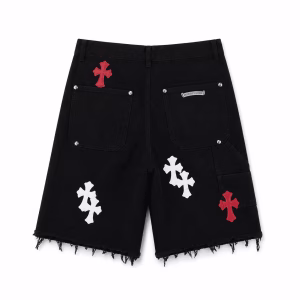 Chrome Hearts Red & White Cross Denim Shorts
