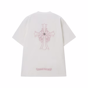 Chrome Hearts White Pink Cross Embroidered T-Shirt