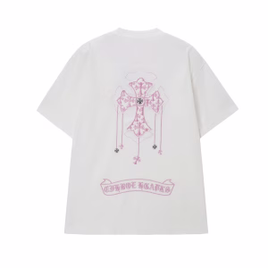 Chrome Hearts White Pink Gothic Cross T-Shirt