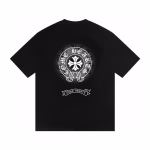 Chrome Hearts Horseshoe Floral Cross Graphic Black T-Shirt