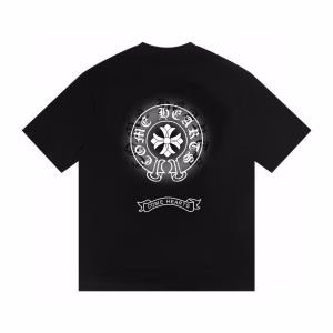 Chrome Hearts Horseshoe Floral Cross Graphic Black T-Shirt
