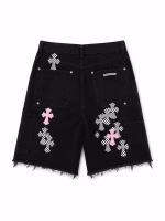 Chrome Hearts Checker Pink Cross Denim Shorts