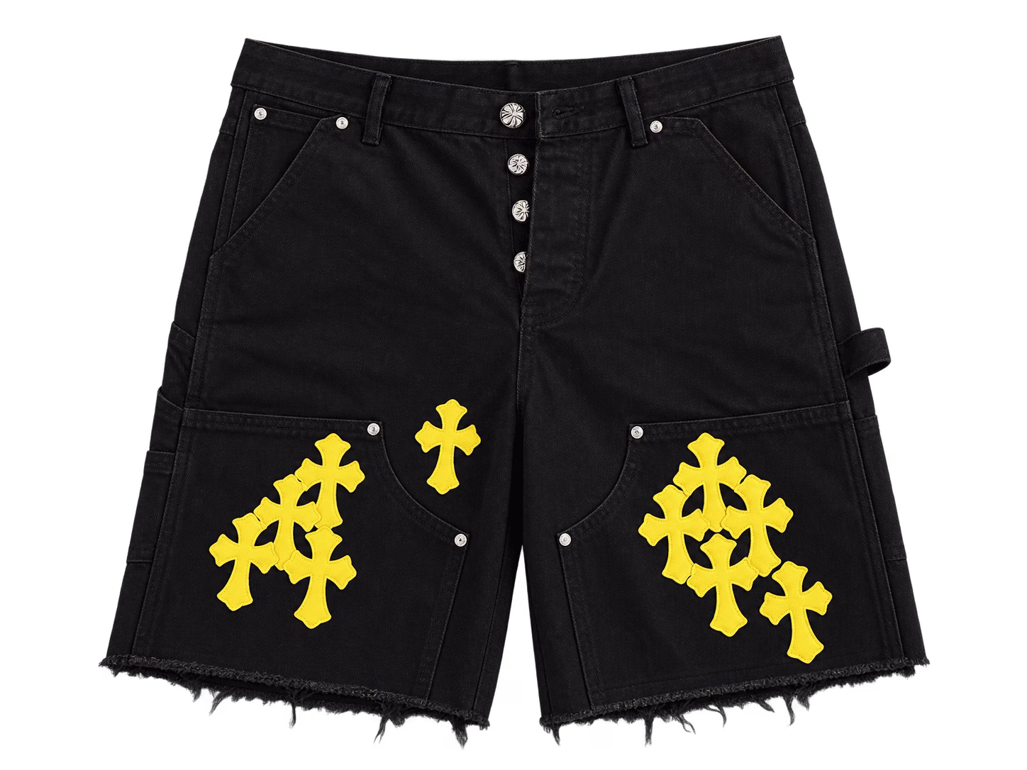 6ea1e381-39cf-40f2-9d6c-768725942e77 (1) Chrome Hearts Yellow Cross Denim Shorts