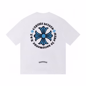 Chrome Hearts Blue Cross Logo White T-Shirt