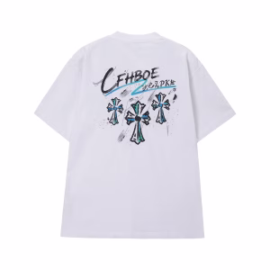 Chrome Hearts Blue Triple Cross Graffiti T-Shirt White