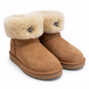 Chrome Hearts Gothic Cross Fur Cuff Ultra Mini UGG Boots