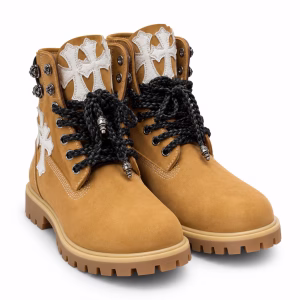 Chrome Hearts White Cross Patch Lace-Up Boots – Wheat