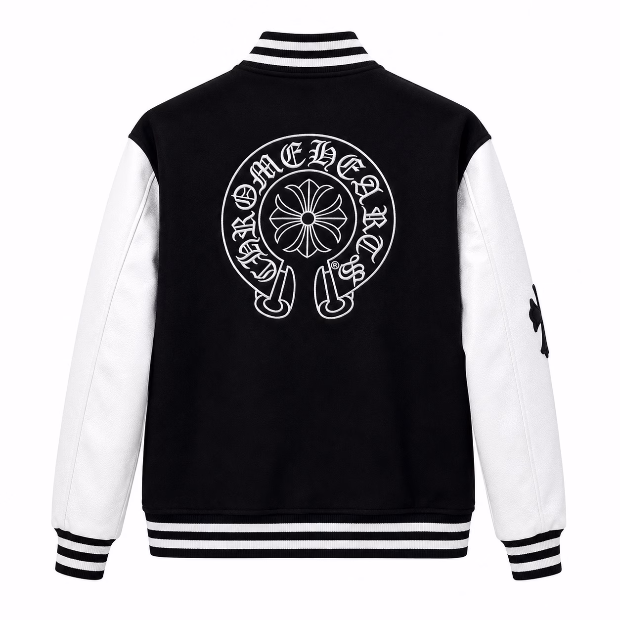 Chrome Hearts Jacket Black & White Leather Sleeve Varsity Chrome Hearts Jacket Black & White Leather Sleeve Varsity