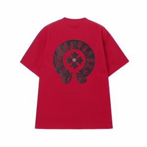 Chrome Hearts Red Horseshoe Cross Logo T-Shirt Red