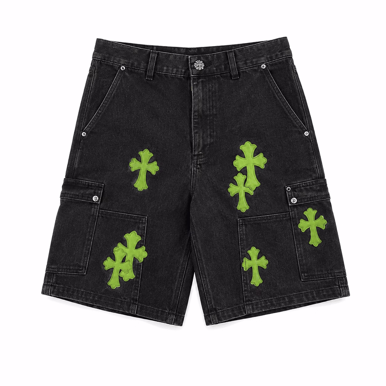 e037f53d-ba92-4480-b3d0-b55c4d214b31 (2) Chrome Hearts Camo Neon Cross Cargo Shorts