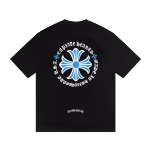 Chrome Hearts Blue Cross Logo Black T-Shirt