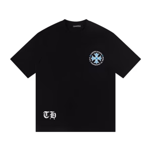 Chrome Hearts Blue Cross Logo Black T-Shirt