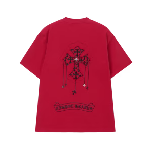 Chrome Hearts Red Gothic Cross Patch T-Shirt