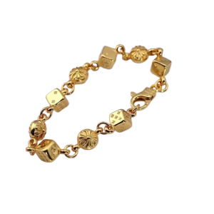 Chrome Hearts Gold Dice & Floral Link Bracelet