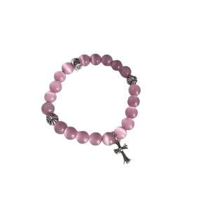 Chrome Hearts Pink Cat Eye Cross Bead Bracelet