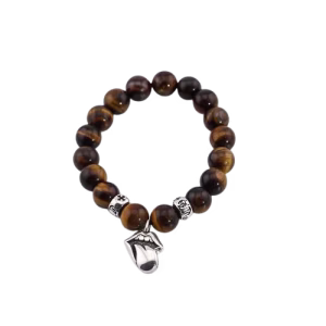 Chrome Hearts Tiger Eye Bead Tongue Charm Bracelet