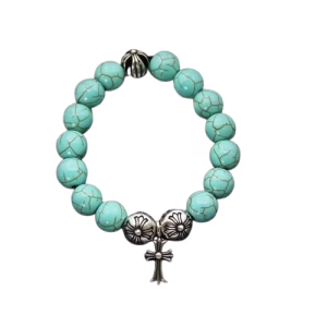Chrome Hearts Turquoise Bead Cross Charm Bracelet