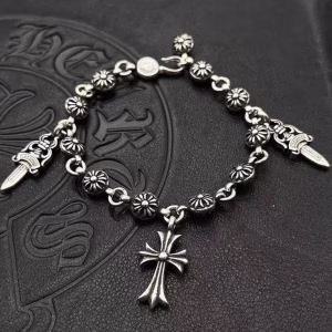 Chrome Hearts Floral Bead Cross Dagger Charm Bracelet