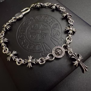 Chrome Hearts Tiny CH Cross Link Bracelet with Cross Charm