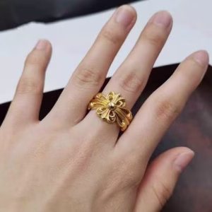 Chrome Hearts Gold Diamond Cross Ring