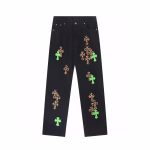 Chrome Hearts Leopard and Green Cross Patch Jeans