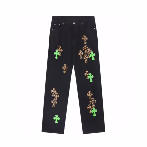 Chrome Hearts Leopard and Green Cross Patch Jeans