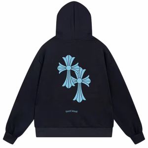 Chrome Hearts Blue Cross Horseshoe Logo Black Hoodie