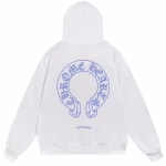 Chrome Hearts Blue Horseshoe Logo White Hoodie