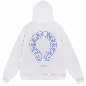 Chrome Hearts Blue Horseshoe Logo White Hoodie