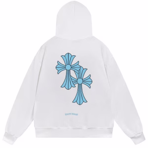 Chrome Hearts Blue Cross Horseshoe Logo White Hoodie