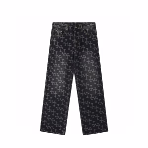 Chrome Hearts Allover Cross Pattern Black Jeans